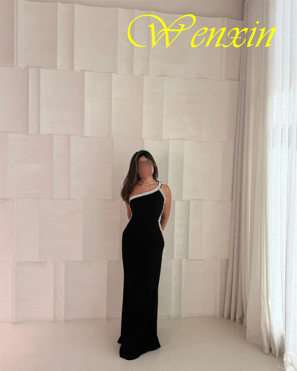 Robe De soirée en Jersey noir moderne, personnalisée, asymétrique épaule dénudée, robes De soirée De luxe avec traîne De balayage