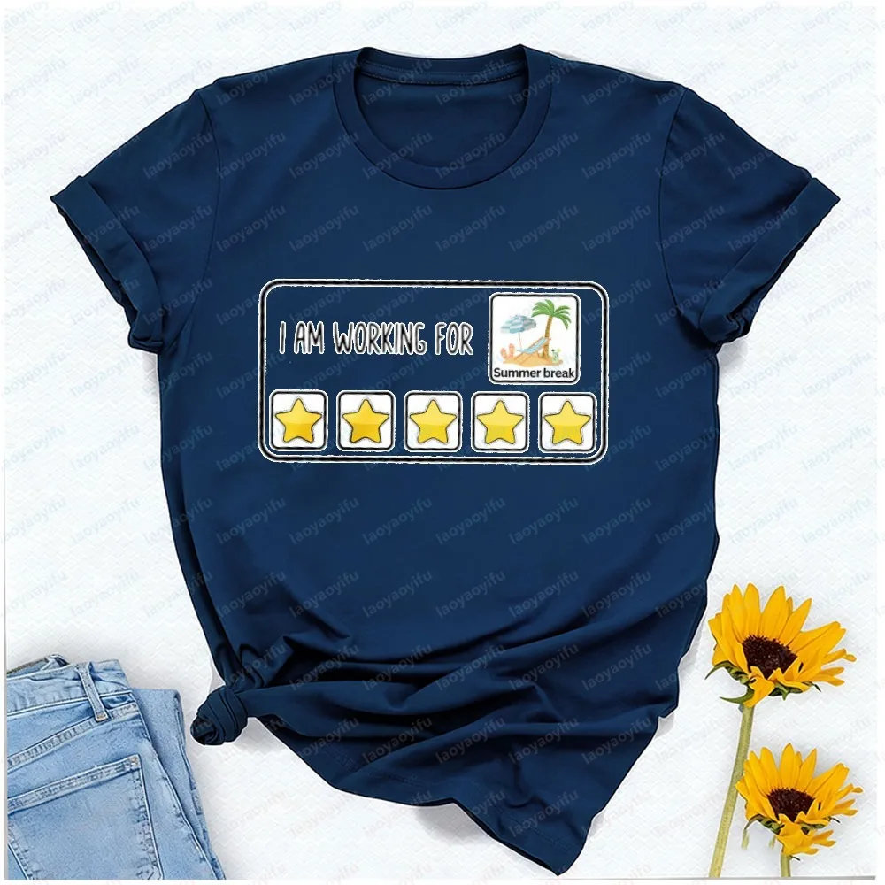 I Am Working for Summer Break Teacher T-Shirt Oversized T Shirt Women Clothes Y2k Top Graphic T Shirts High Quality Cotton Tees
