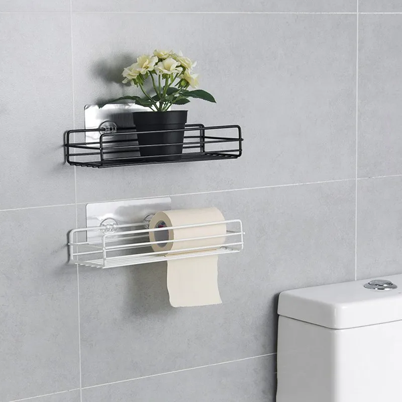Shower Wall Shelf Punch Free Shower Shelf Black White Storage Suction Basket Storage Rack Kitchen Bathroom Accessories MJ