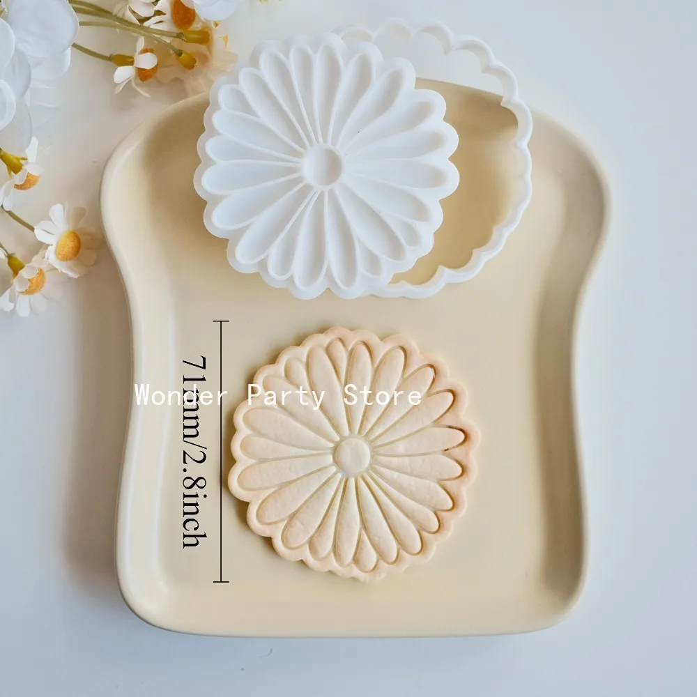 Daisy Flowers Shape Cookie Cutter Stamp Cartoon Flower Pressable Biscuit Mold Confectionery Cookie Kitchen Baking Pastry Tools - view 6