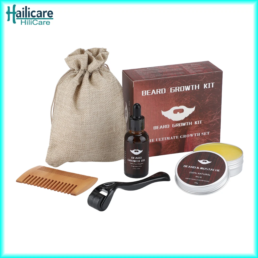مجموعة نمو اللحية زيت نمو اللحية مصل نمو مغذي زيت طبيعي مجموعة العناية باللحية للوجه بلسم اللحية مشط أداة تصفيف اللحية