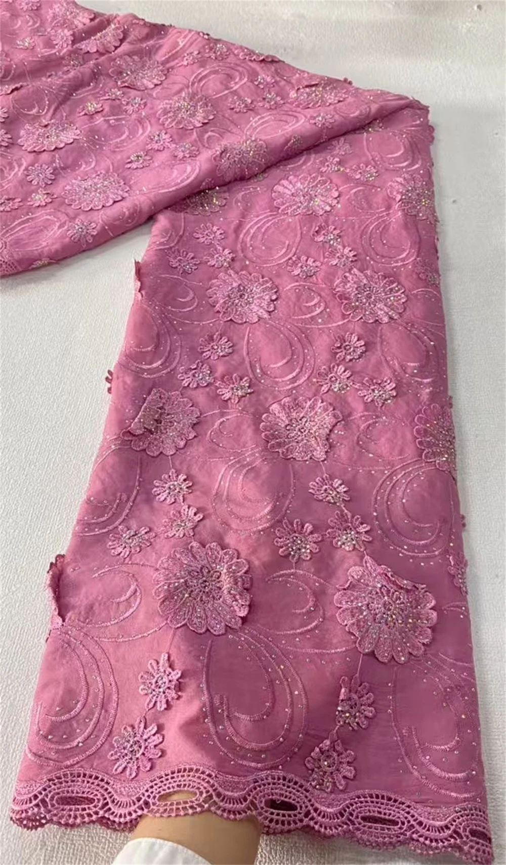 قماش دانتيل أفريقي 2025، مواد أقمشة قطنية للملابس، بالمتر، تطريز، حجر الراين، فساتين الحفلات، تول، 5 ياردات