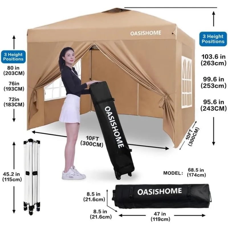 Carpa con dosel instantáneo Pop-up Gazebo, 10 'x 10', con 4 paredes laterales, ventanas, bolsa con ruedas, para Patio/exterior/fiestas de boda