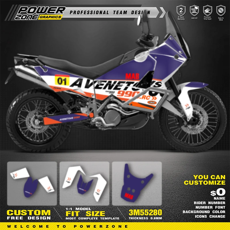 PowerZone Custom Team Graphics Backgrounds Decals for Stickers Kit For KTM ADVENTURE 2003-2016 ADV 990  Motorcycle Stickers 012