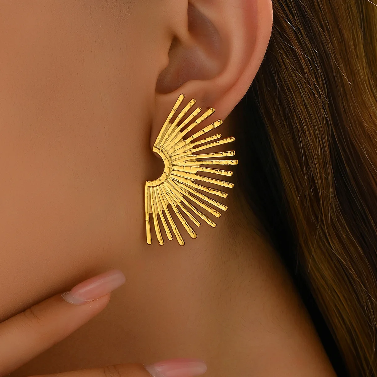 Fashion Alloy Half Sun Flower Earrings Women's Fashion Party Vintage Metal Ear Jewelry Stainless Steel Earrings