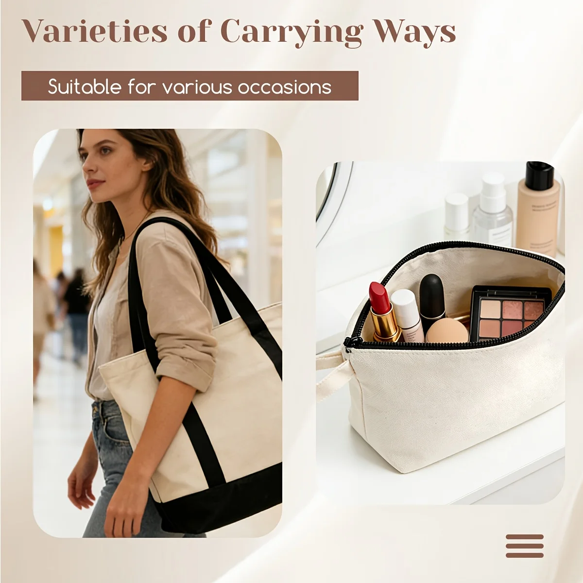 

10pcs Canvas Tote Bag, 16.5 X 13.7 " Canvas Bag with Zipper Cosmetic Pouch, Sublimation Reusable Grocery Shopping Bag with Handle for DIY Craft