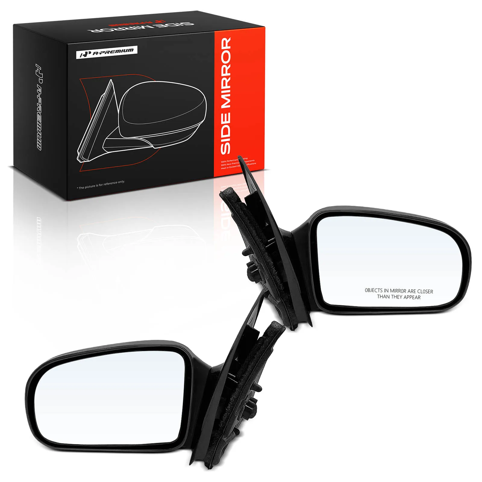 A-Premium Pair Manual Door Mirror for Pontiac Sunfire 1995-2005 Chevrolet Cavalier 1995-2005 Non-Folding Smooth Black