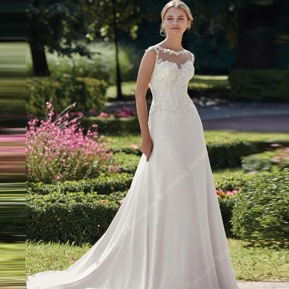 

Round-Neck Lace Print Women Wedding Dresses Sexy A-Line Bridal Gowns Specially Designed Engagement Vestidos De Noiva Customized
