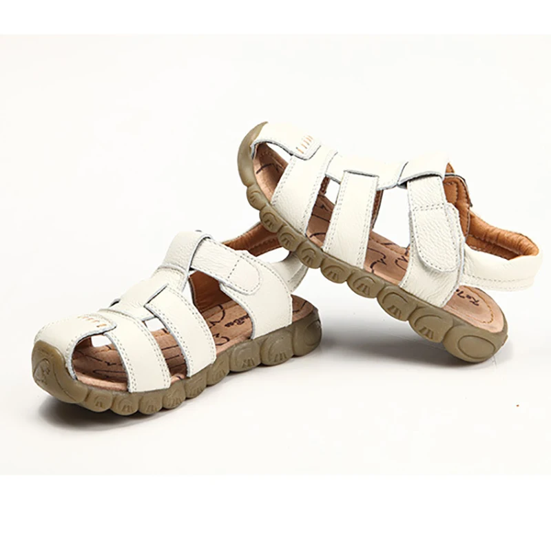 2024 New Kids Children Boys Genuine Leather Sandals For Teenagers Boys Baby Summer White Sandals Shoes 1 3 5 7 9 11 13 Years