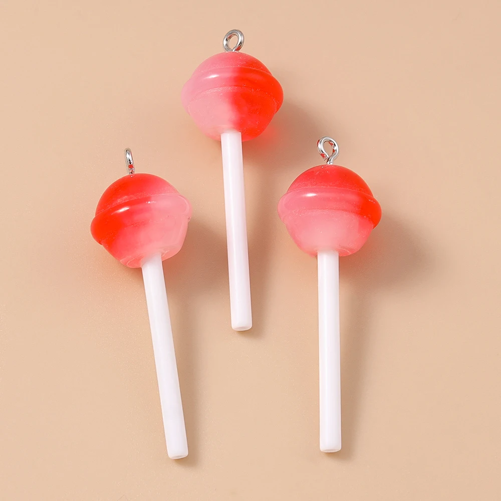 Leslie 10 Stück Harz Zucker Süßigkeiten Lutscher Charms Diy Kawaii 3D Schlüsselanhänger Ohrring Anhänger Charms für Schmuckherstellung Zubehör – Detail 4