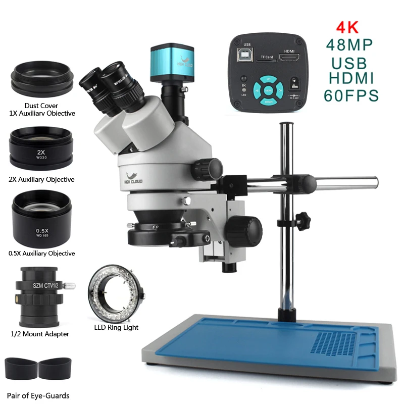 48MP 2K 4K HDMI Digital USB Microscopio Camera 3.5X-90X Simul-Focal Trinocular Stereo Microscope For Phone PCB Soldering Repair