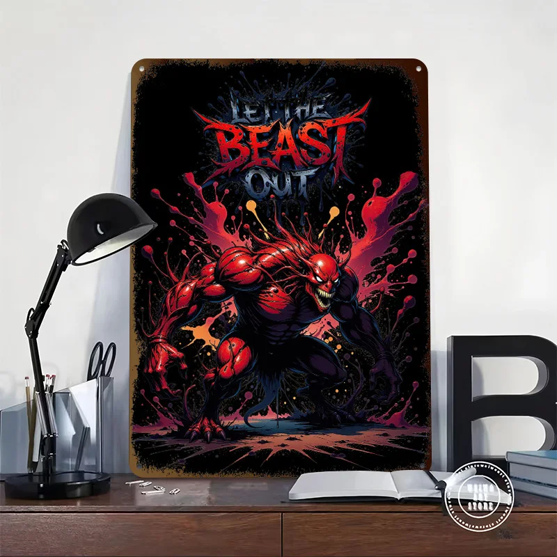 Let the Beast Out 3D Printed Texture Poster Personalized Wall Art Retro Metal Tin Signs for Vintage Decoration Room House Decor