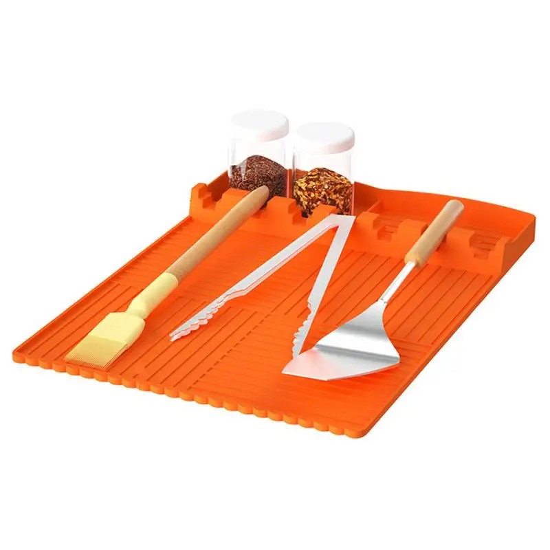 Griddle Tools Mat Silicone Grill Mat Spatula Mat With Drip Pad Grill Mat Side Shelf Mat Protective Heat Resistant Spatula holder