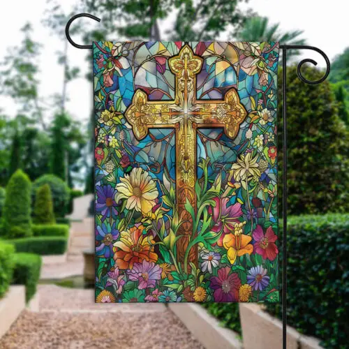 Floral Cross Flag, Christian Cross Flag, Divine Cross Flag, Faith Jesus Flag ZZO EEZ