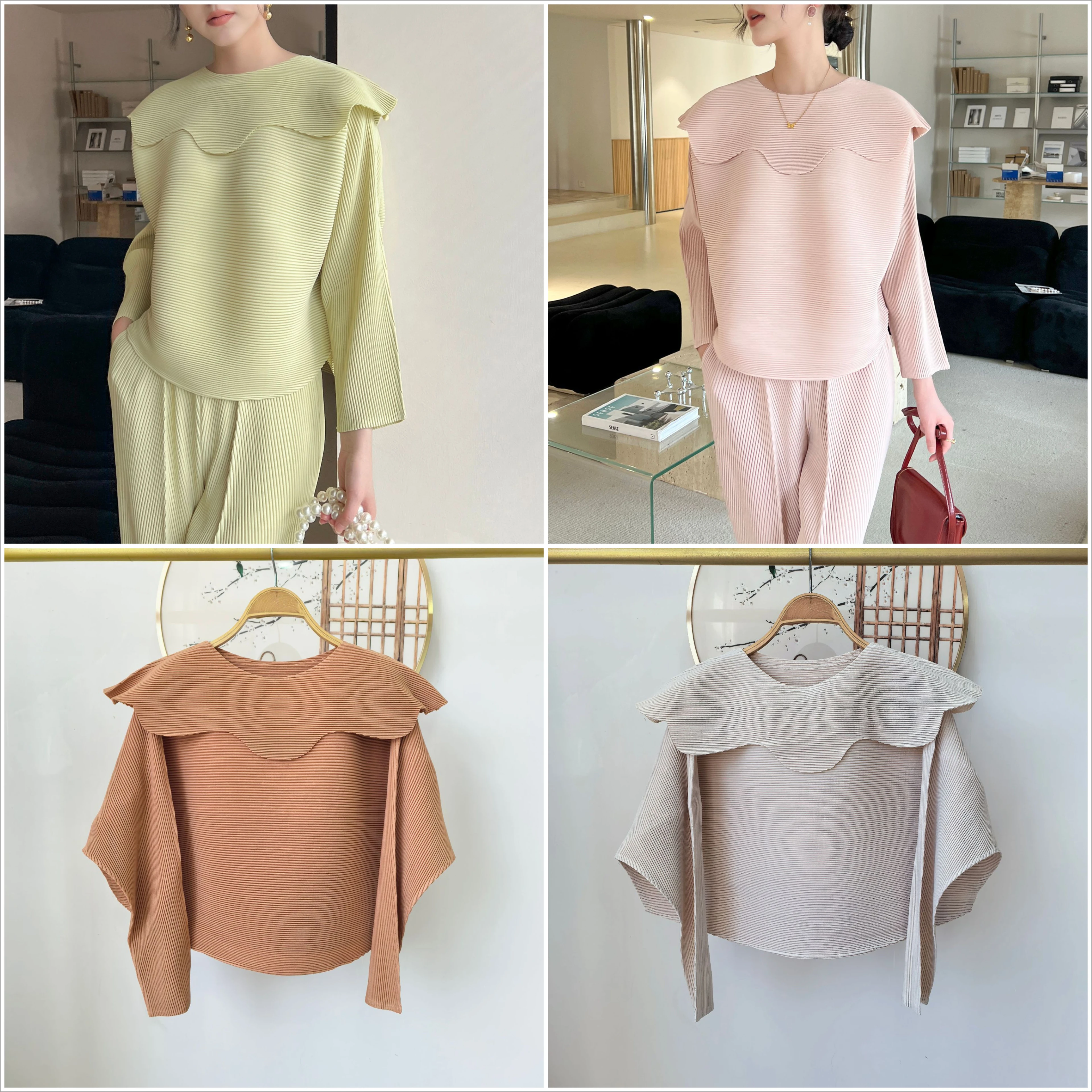 

Miyake Fold 2025 New Autumn Spring High End Fold Round Neck Flower Neck Detachable Fashion Casual Top Pleats Long Sleeve T-shirt