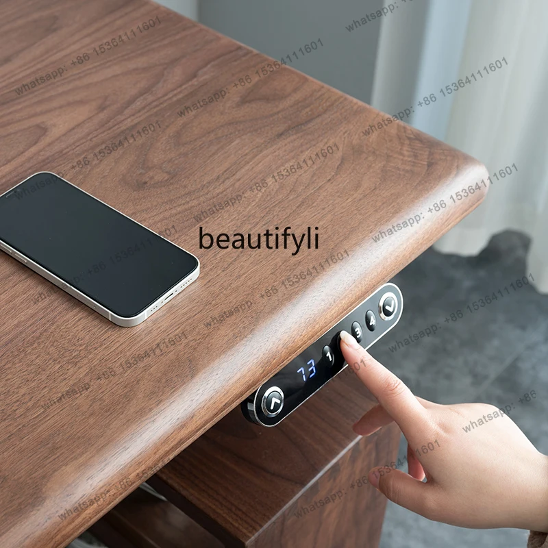 Nordic solid wood electric lifting desk black walnut computer desk log study table