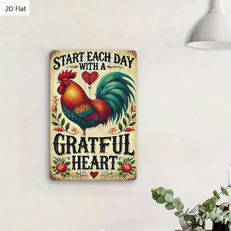 2D Flat, 1pc Vintage Metal Tin Sign - Start Each Day with a Grateful Heart - Retro Farmhouse Decor