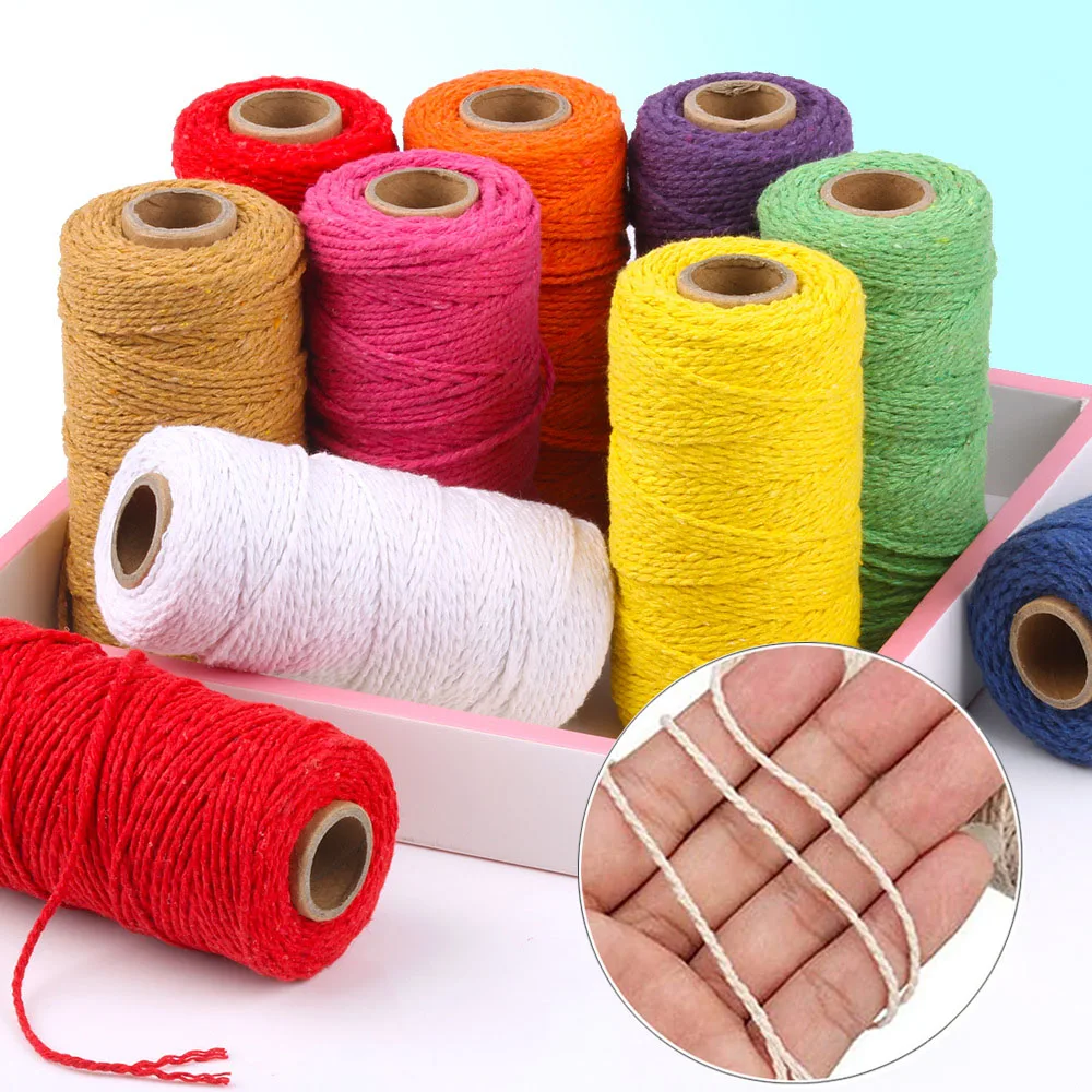 100M/Roll 2mm Macrame Cord Cotton Rope String Crafts DIY Colored Thread Cord Twine Home Decor Wedding Party Accessories