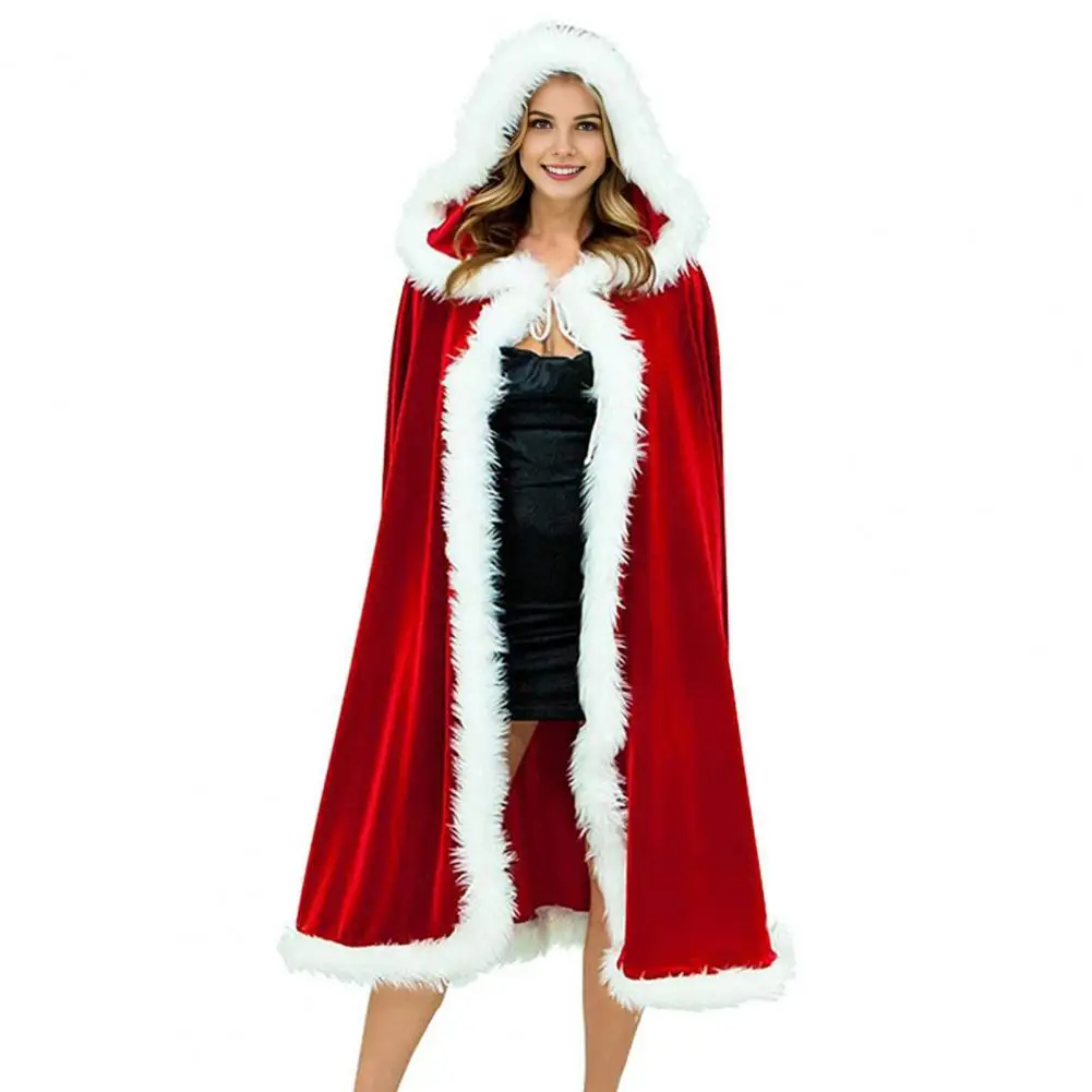

Holiday Party Attire Festive Women's Christmas Cloak with Fluffy Edge Hooded Santa Cosplay for New Year Party Performance