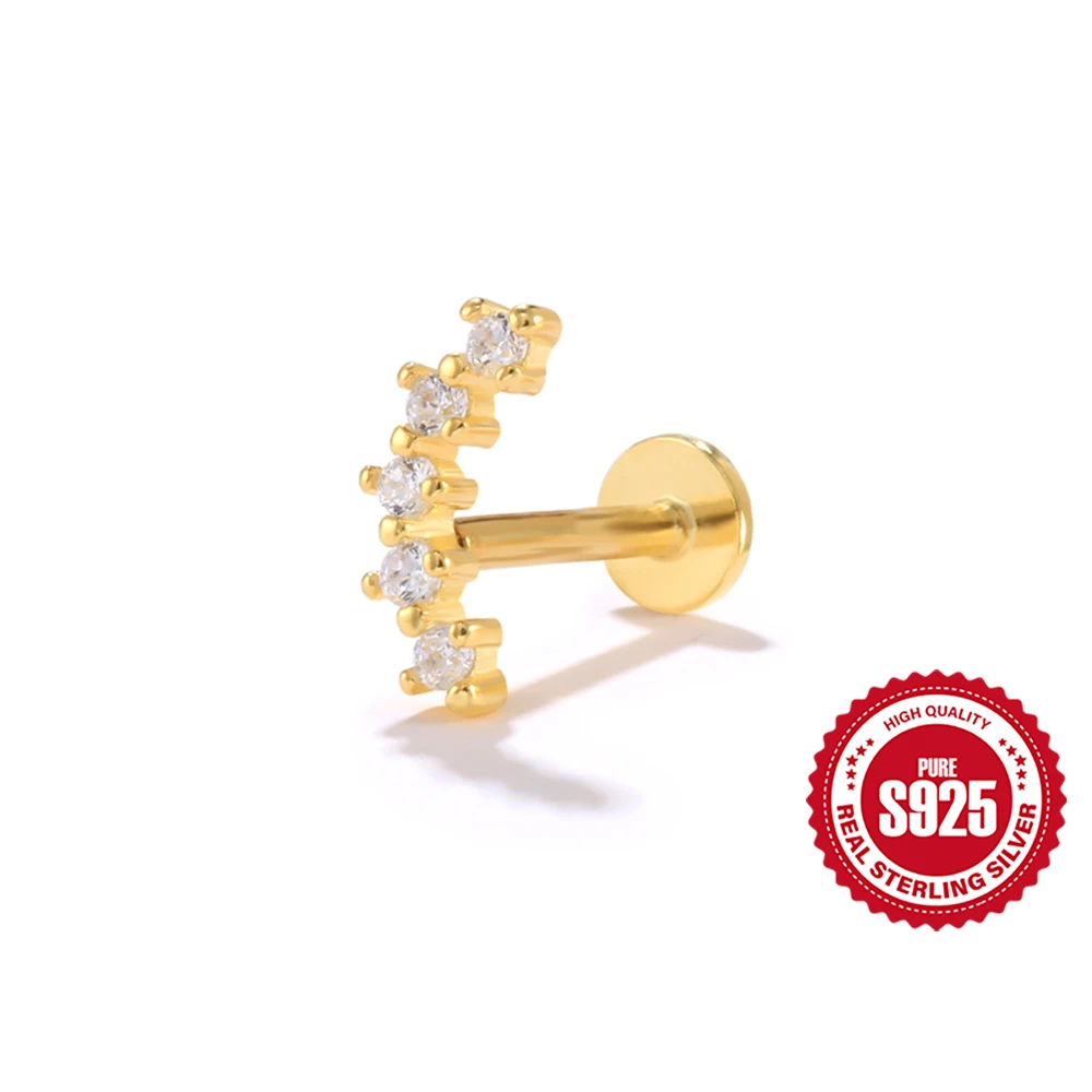 AIDE 925 Sterling Silver 16G Single Row Geometric Zircon for Women Internal Thread Piercing Earring Dainty INS Fine Jewelry