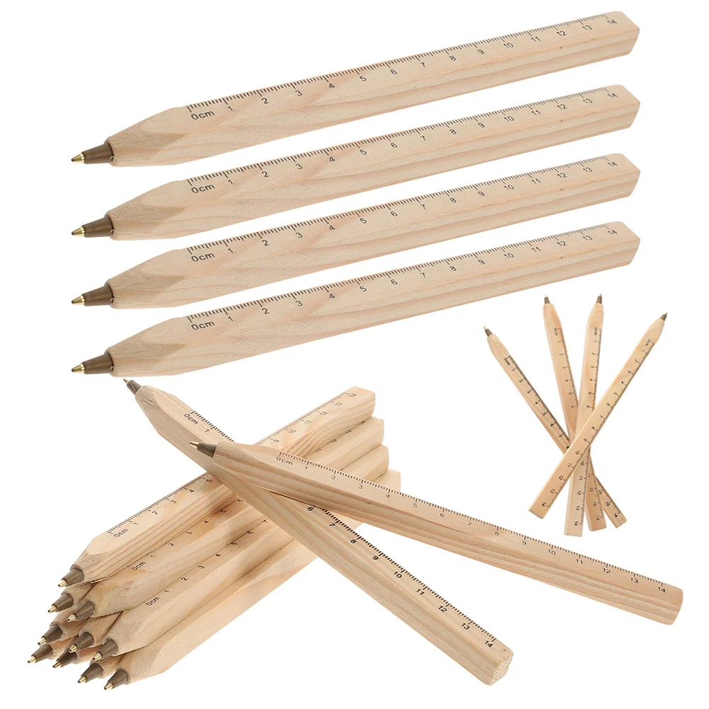 

20pcs Solid Wood Ballpoint Pens Black Ink Wooden Ruler Degradable Carpenter Drafting Marker Construction Tools