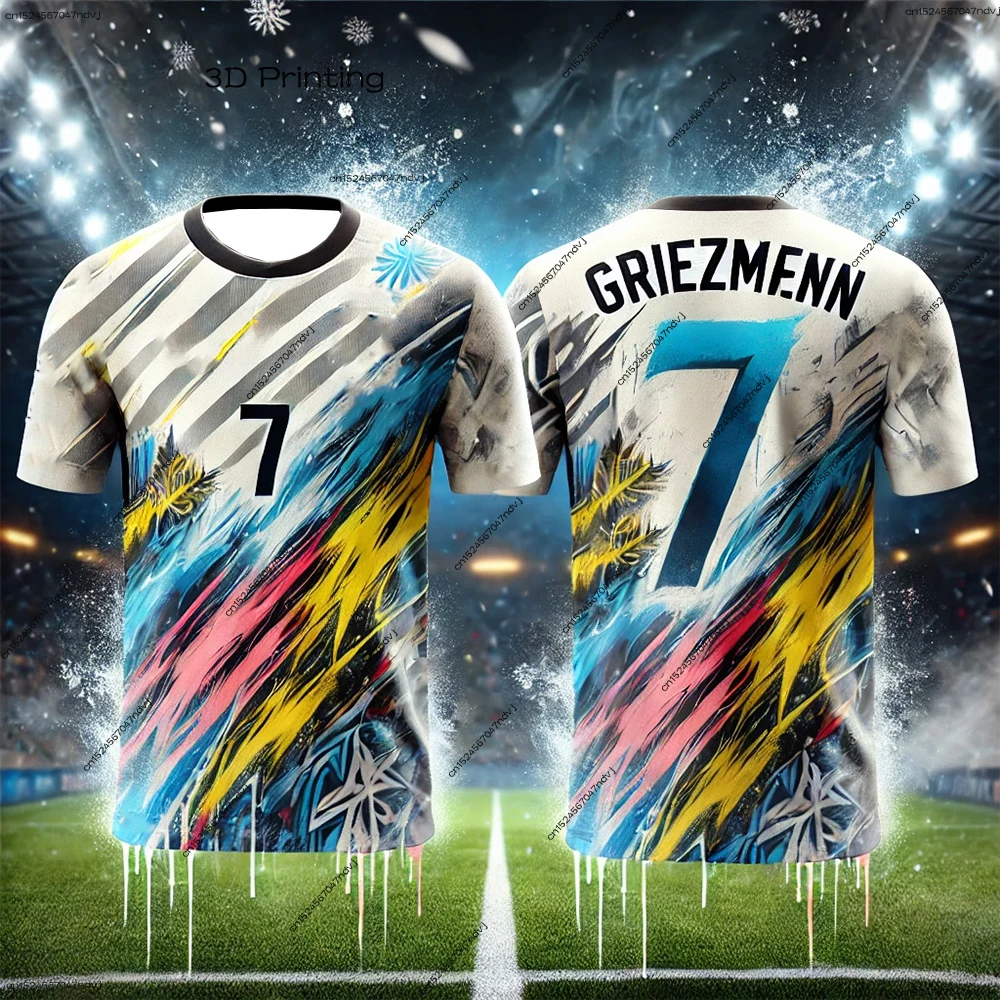 

2025 Spanish Football Street Graffiti Design Antoine Griezmann Number 7 Kids Adult Athleisure T-Shirt Soccer Training Uniforms