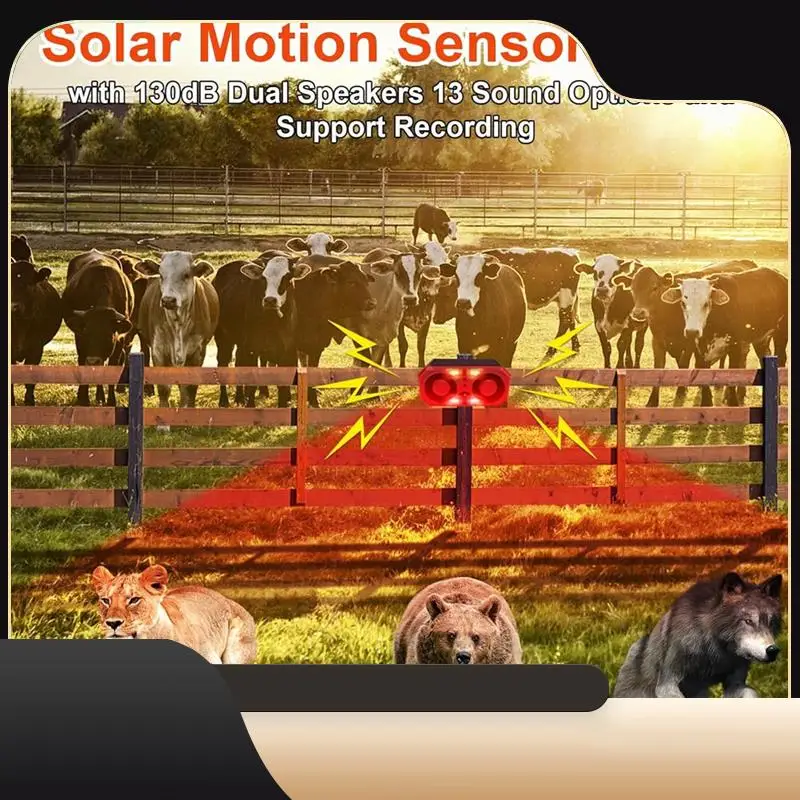 

Solar Outdoor Motion Sensor Alarm With 13 Sound,130Db Dual Speaker Motion Detector Alarm Light With Remote For Farm Yard-T44C