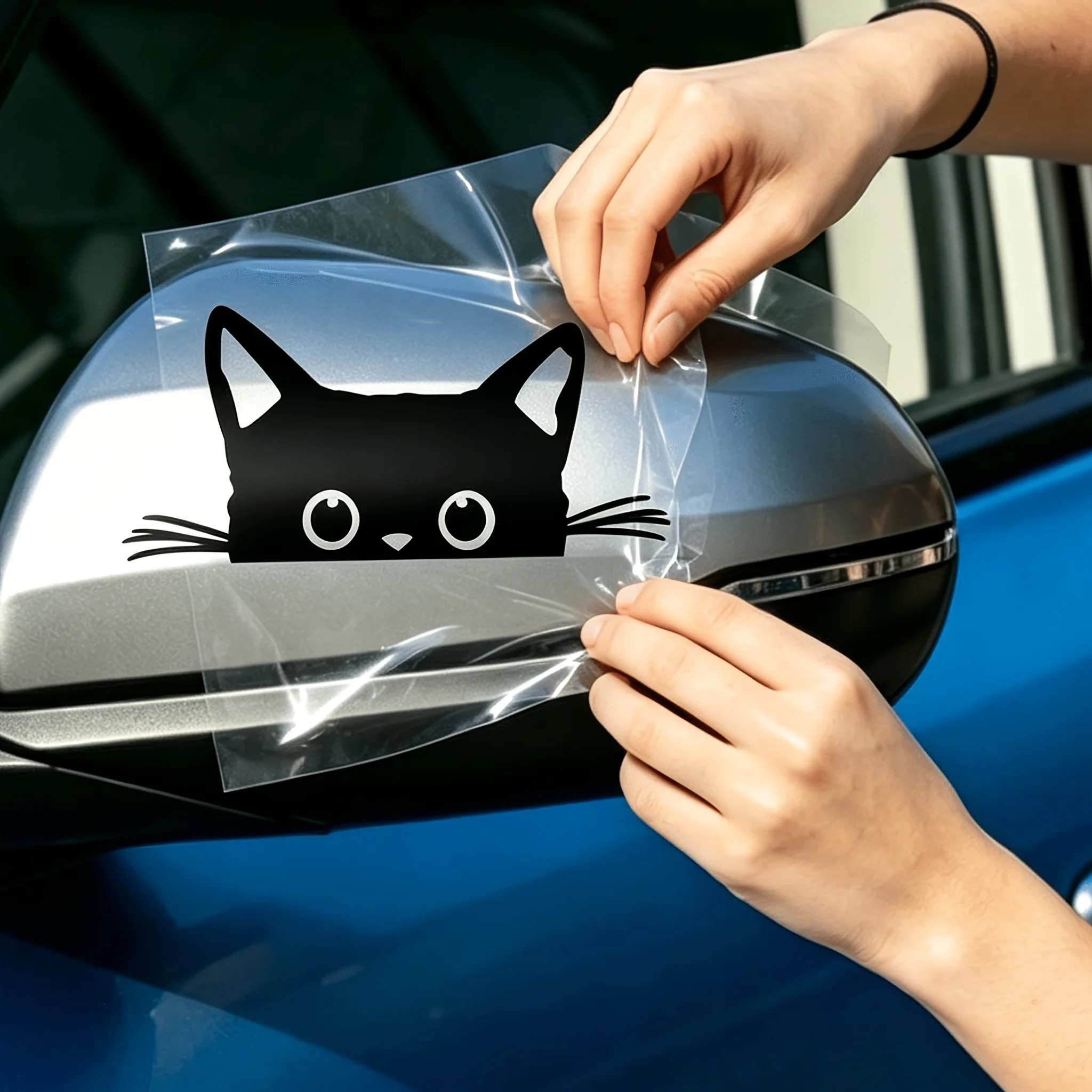 Cute Cat Eye Silhouette Side Mirror Sticker,Black/White/Red Waterproof for Window,Indoor/Outdoor Mini Cat Decal