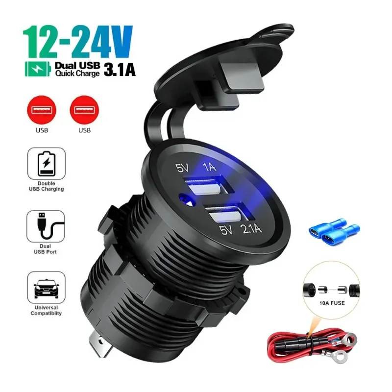 

Kewig Car USB Charger Socket Motorbike Cigarette Lighter 5V 3.1A Outlet Waterproof Power Adapter for 12-24V Car RV Boat Truck