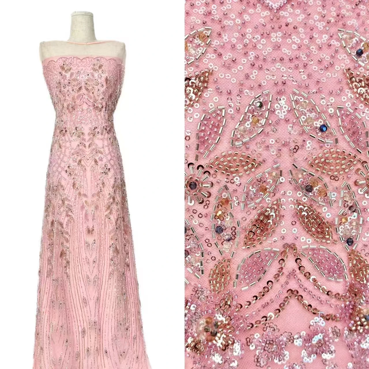 Tela de encaje de tul con cuentas africanas marrones, tela de encaje de lentejuelas nigerianas de alta calidad, Ideal para vestidos de fiesta y vestidos de boda 2036