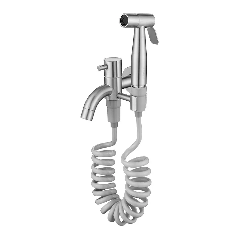 One Switch Two Way Tee Angle Valve Water Multifunctional Faucet 304 Stainless Steel Sprayer Brushed Nickel