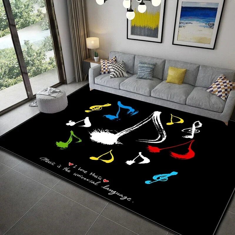 Black Music Note Area Rug Vintage Black Throw Rugs Non-Slip Floor Mat Door Mats Carpet for Living Room Bedroom Home Decoration