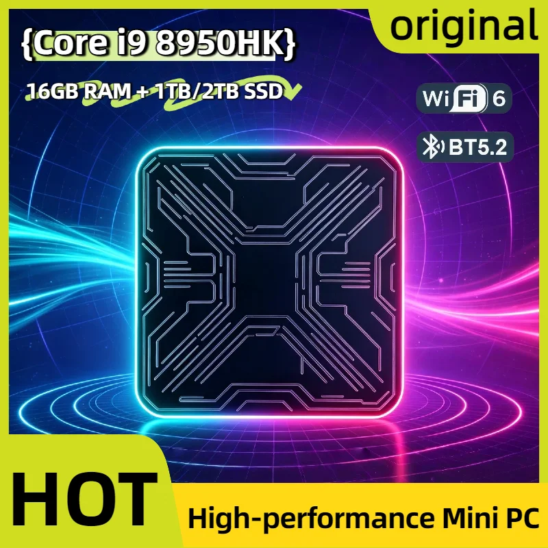 

Portable Mini PC 2026 Intel Core i9 8950HK 16GB DDR4 M.2 NVMe SSD Triple 4K WiFi6 Silent Cooling Office Home Desktop Computer