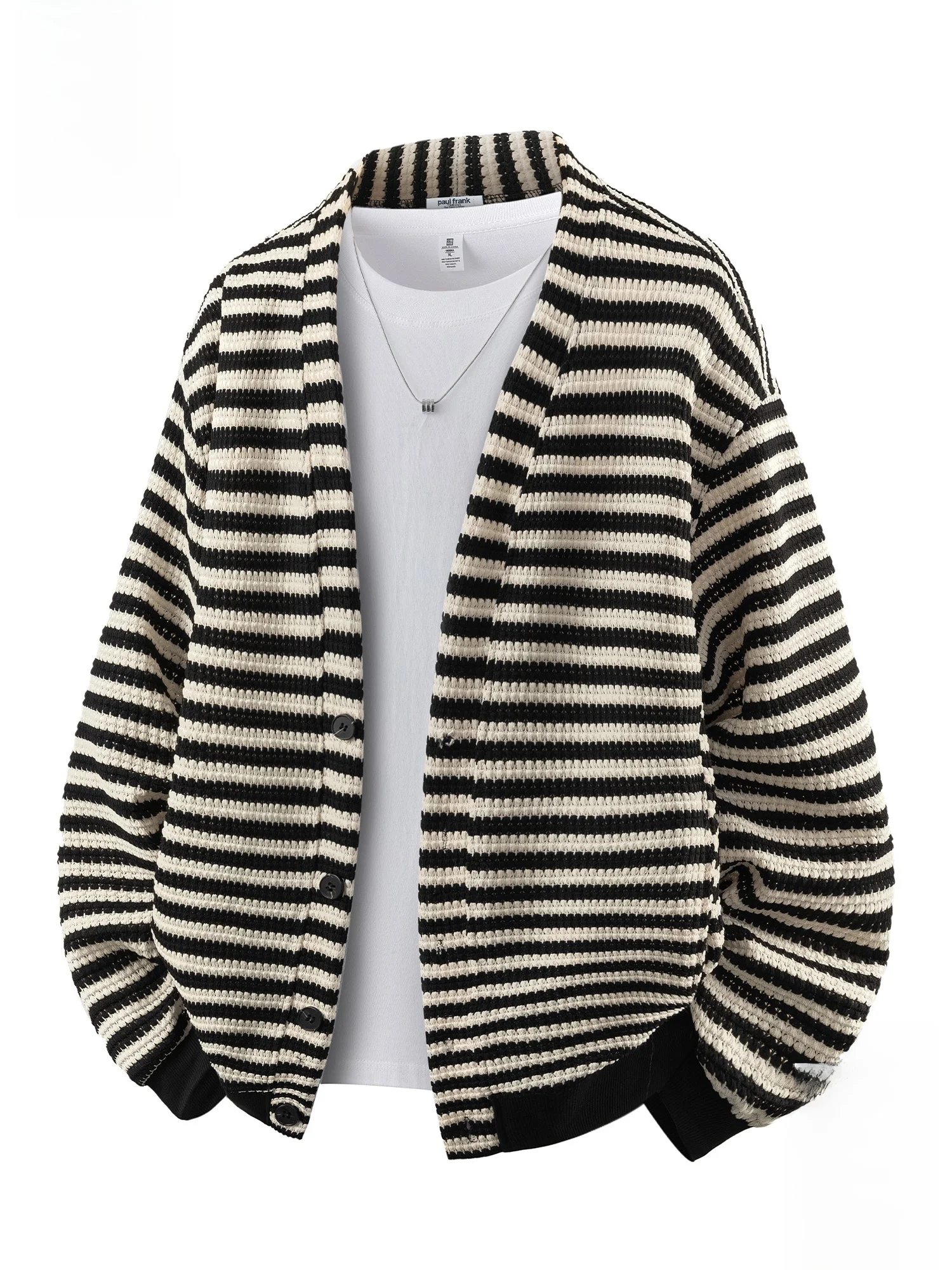 

PaulFrank Retro Striped Color Blo Loose Fit Men's Sweatirt Spring Casual Open Cardigan Jaet Comfortable Cotton Blend