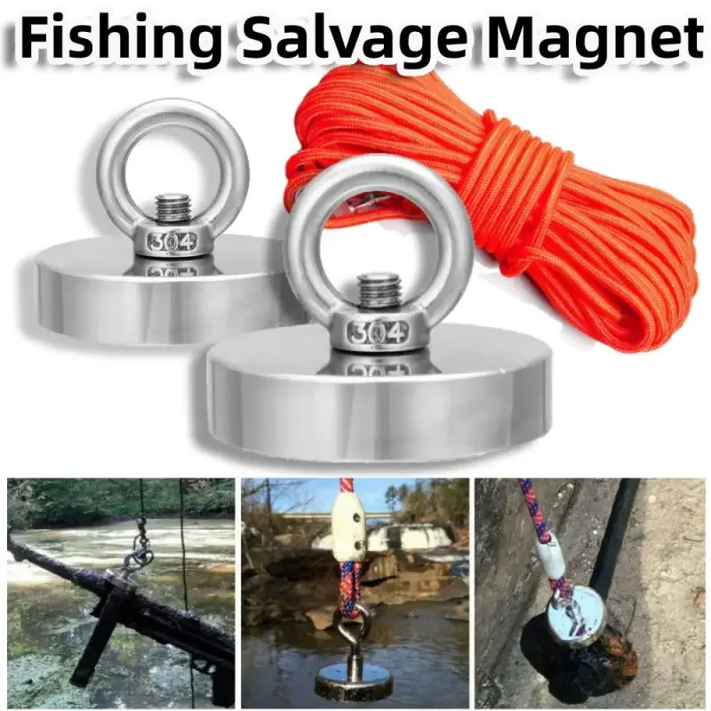 Super Strong Neodymium Fishing Magnet Hooks N52 Heavy Duty Magnet With Countersunk Hole Eyebolt 16-90mm Salvage Searcher Magnets