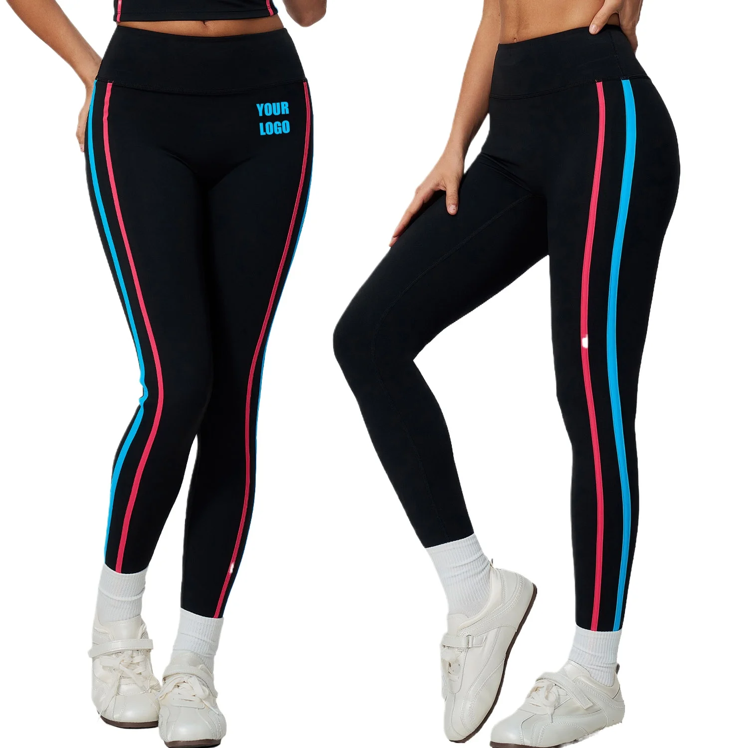 Pers LOGO custom women's sports tight trousers contrasting colors high waist hip lift Pilates training fitness yoga trousers