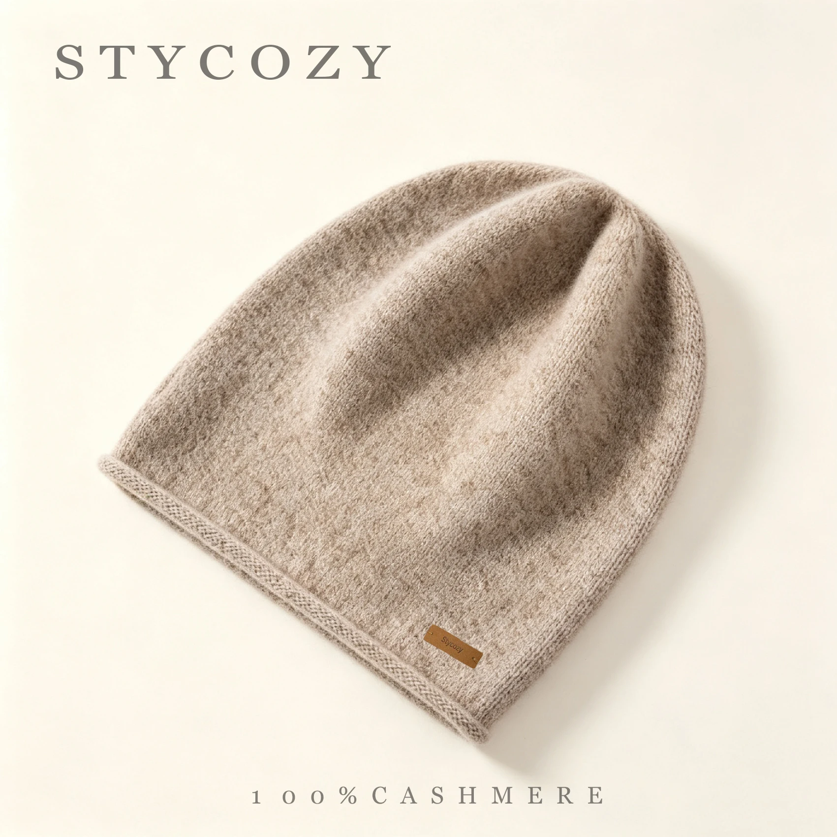 100% Cashmere Slouch Beanie Hat Unisex Soft Knit Rolled Hem Solid Skullies Bonnet Women Winter Warm Versatile Ear Protection Cap