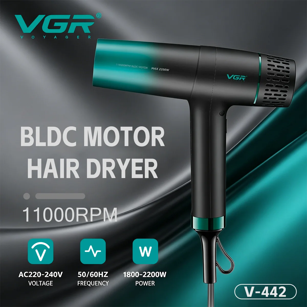 VGR Hair Dryer Powerful Air Blower Hot and Cold Adjustment Hair Dryer Machine BLDC Motor 110000 RPM Hair Care Appliances V-442