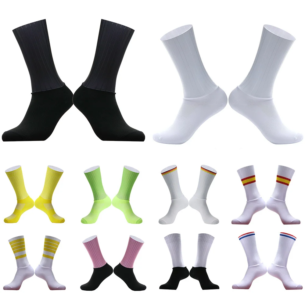 Anti Slip Silicone Summer Aero Socks Whiteline Cycling Socks Men Bicycle Sport Running Bike Socks Calcetines Ciclismo