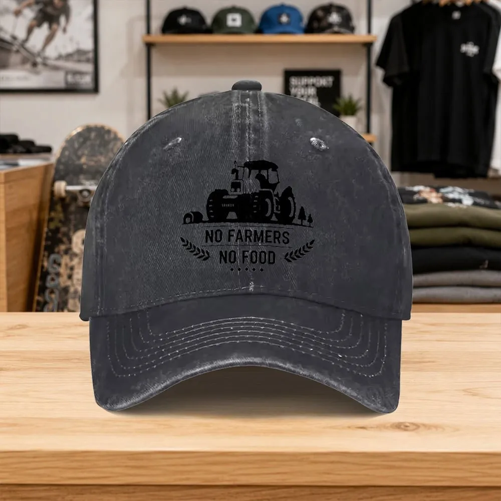 No Farmers No Food Tractor Graphic Baseball Cap Unisex Distressed Cotton Hat for Farming Outdoor Wear