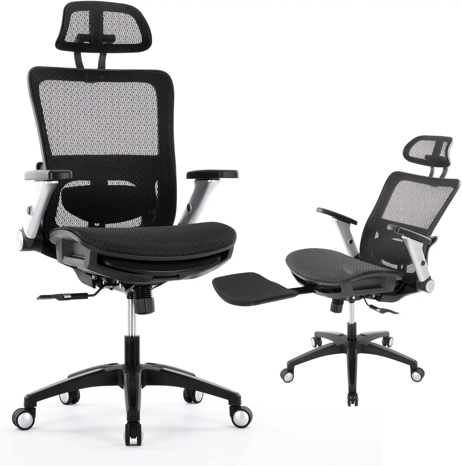 COLAMY Ergonomic Mesh Office Chair with Footrest, High Back Computer Executive Desk Chair with Headrest and 4D Flip-up Armrests