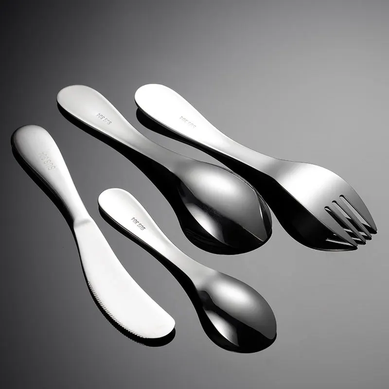 4PCS/Pack 304 Stainless Steel Kids Cutlery Cartoon Pattern Carving Children Tableware Western-style Spoon Fork Set Baby Flatware