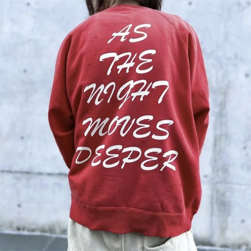 Vintage Washed Red Destroyed Collar Saint Long Sleeve Sweatshirt Hipster Oversized Man Woman Cotton High Quality Pullover