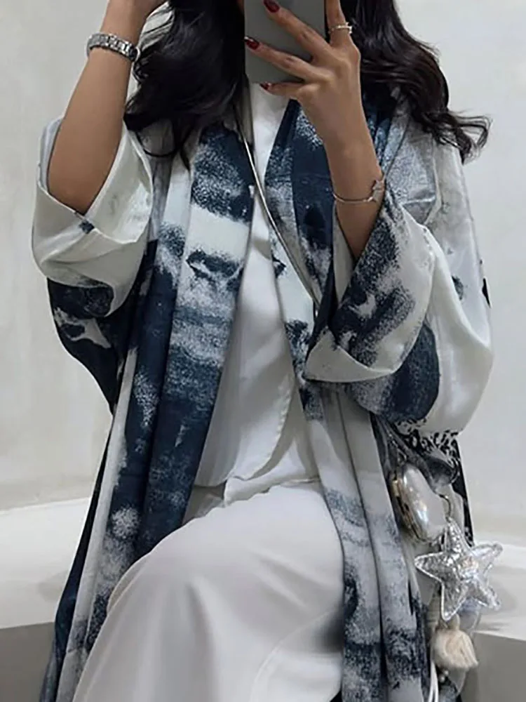 

Retro Pattern Print Loose Muslim Jacket Coat Female Casual V Neck Long Top Cardigan Fall Winter Long Sleeve Open Stitch Outwears