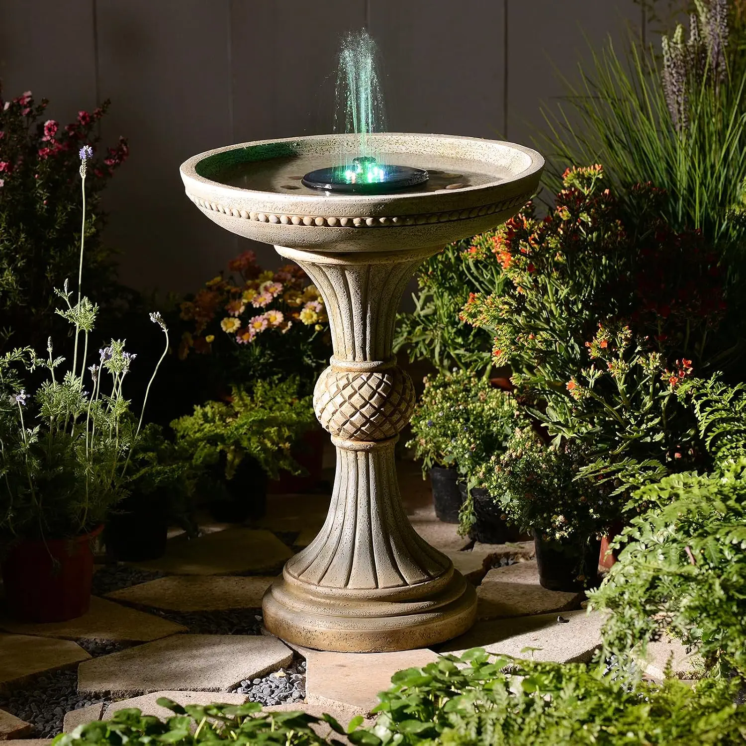 24.02H Outdoor Water Fountain with LED Lights Italian Resin Garden Fountain for Patio Yard Weather-Resistant Cascading