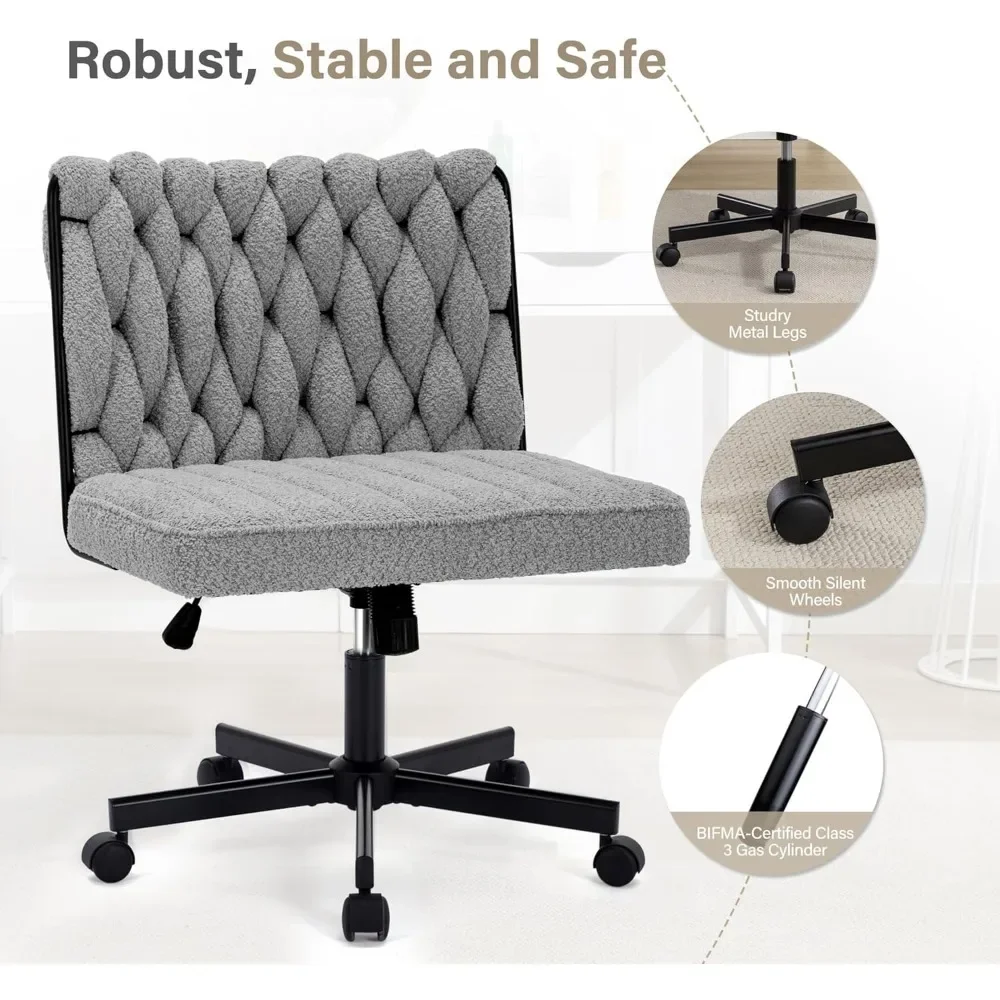 Silla de escritorio de oficina con patas cruzadas con ruedas, moderna silla de escritorio sin brazos con asiento ancho, silla de oficina en casa para el trabajo