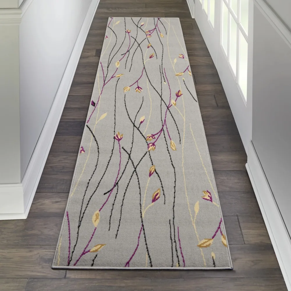 

Grafix Transitional Botanical Grey 2'3 x 7'6 Area Rug, (8' Runner)
