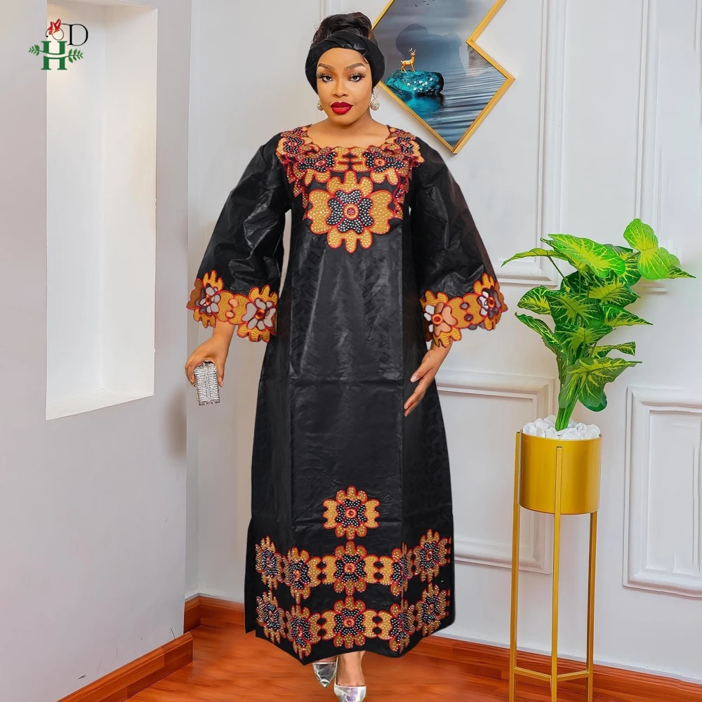 H&D African Clothing Dresses For Women Elegant Wedding Party Gown Ankara Dashiki Long Dress Roupas Bazin Riche Yellow Robes