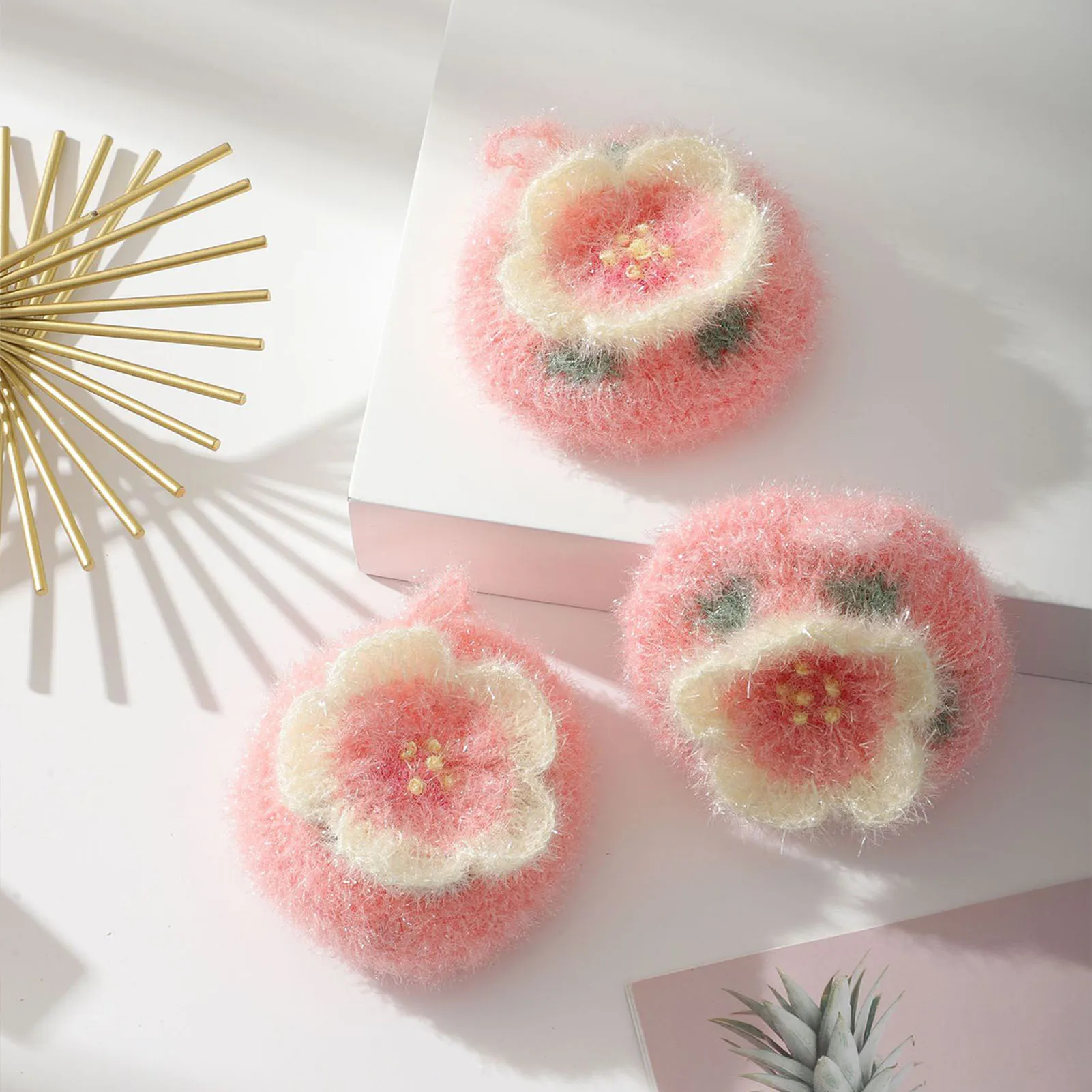 

Flower Dish Towel Acrylic Polyester Yarn Strong Durable Reusable Kitchen Cleaning Supplies Colored Scouring Cloth Tableware