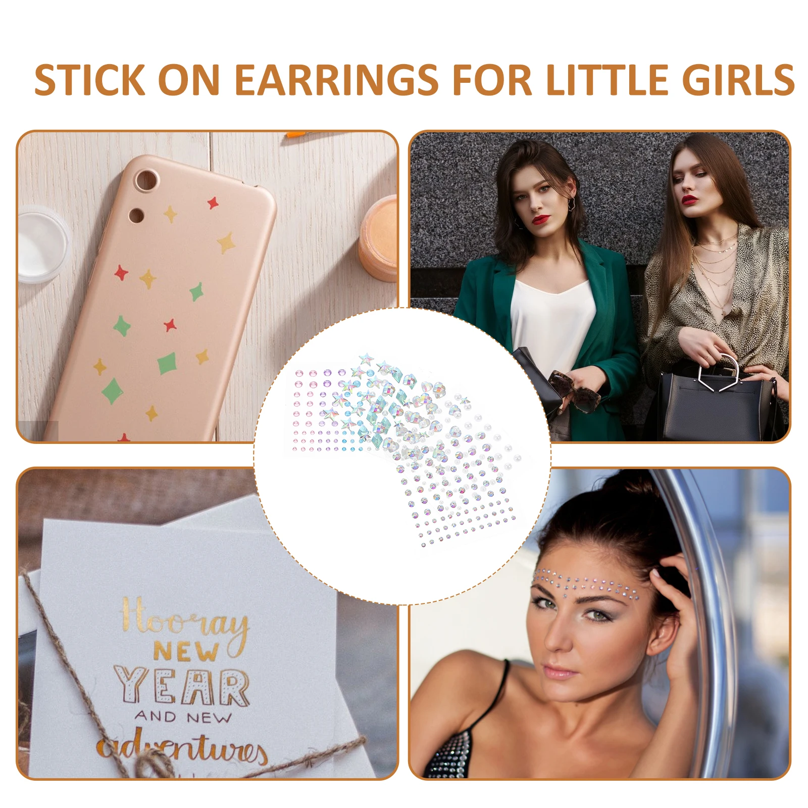 

5 Sheets Stickers Rhinestone Earrings Girls Gem Flash Pearl Child Nail Decorations Festival Accessories